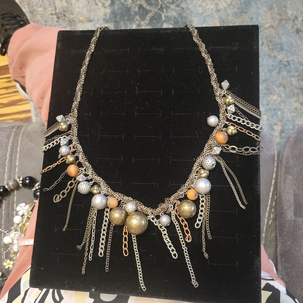 Clair's Elegant Multi-Chain Necklace with Gold and Silver Accents 22in